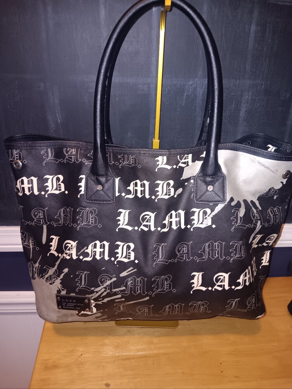 L.A.M.B. Vintage  Black and White Logo Print Tote Bag